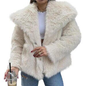 Women's Faux Fur Coat Fluffy Faux Fur Cream